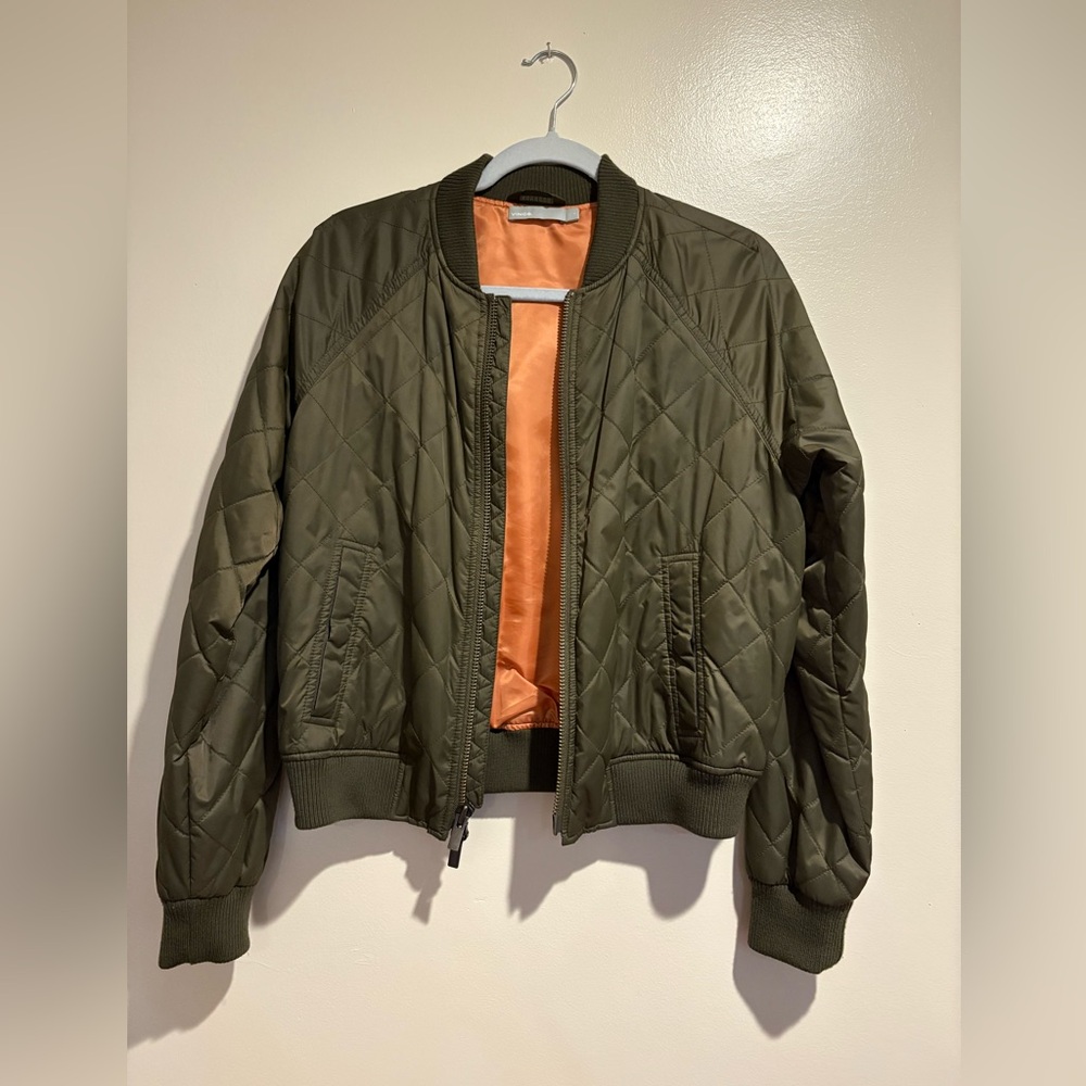 Vince Olive Green Quilted Bomber Jacket Small
